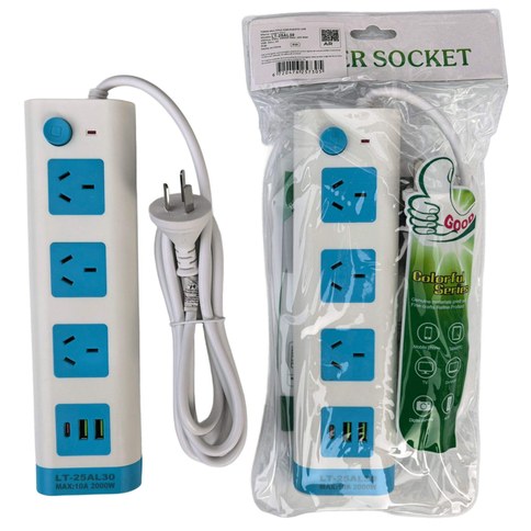 ZAPATILLA ALARGUE LT-25AL30 3 TOMAS + 2 USB + 1 TipoC 2m 80u｜LT-25AL30 延长线，3 个插座 + 2 个 USB 接口 + 1 个电源接口Type-C 2米（80件）