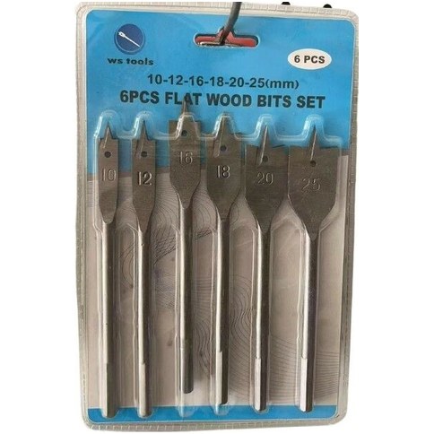 SET MECHA PALA PLANA p/MADERA WS TOOLS 10-25mm x6pcs 100u｜木工钻头套装，平头，WS Tools，10-25mm x 6 件（100件）