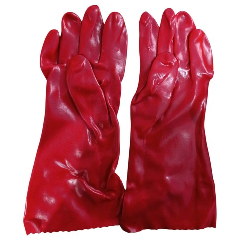 GUANTE PVC ROJO LARGO 34cm INDISTRIAL QUIMICO 120u｜长款红色PVC手套 34cm 工业化学手套（120件）