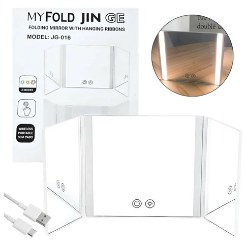 ESPEJO LED PLEGABLE p/VISERA DE AUTO RECARGABLE USB JG-016 60u｜LED 可折叠 USB 充电车载遮阳板 JG-016（60件）