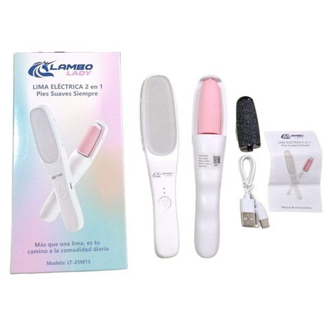 REMOVEDOR EXFOLIADOR LIMA QUITACALLOS 2en1 ELECTRICA LAMBO LADY LT-25M13 RECARGABLE 200u｜Lambob Lady LT-25M13 二合一电动去茧器、去角质器、锉刀（200件）