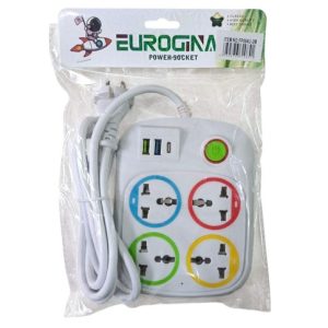 ZAPATILLA ALARGUE FP084U-2M 4 TOMAS + 2 USB + 1 TipoC 100u｜FP084U-2M插线板，4插位、2个USB接口及1个Type-C接口，2米（100件）