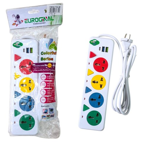 ZAPATILLA ALARGUE 774U-2M 4 TOMAS + 2 USB + 1 TipoC 40u｜774U-2M插线板，4插位、2个USB接口及1个Type-C接口，2米（40件）