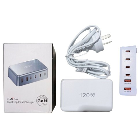 CARGADOR RAPIDO DE ESCRITORIO 120w GaN Pro YMS-120W 2 USB + 4 USB-C 50u｜120瓦氮化镓快速桌面充电器 YMS-120W 2个USB接口 + 4个USB-C接口（50件）