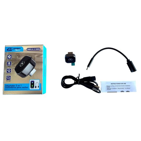 ADAPTADOR 2en1 INALAMBRICO p/AUTO LAMBO TECH LT-26016 CARPLAY CONVERTIDOR 200u｜LAMBO TECH二合一无线车载适配器 LT-26016 CarPlay 转换器（200件）