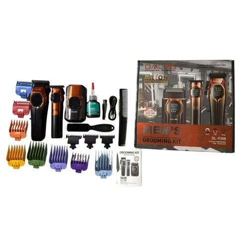 KIT ASEO 3en1 DALING DL-9308 CORTAPELO AFEITADOR SALON GRANDE USB RECARGABLE 24u｜DALING DL-9308 三合一理容套装：理发器、剃须刀、大型沙龙级剃须刀（USB充电）（24件）