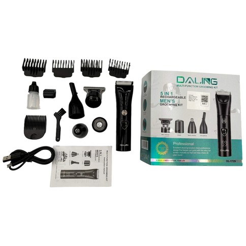 KIT ASEO 5en1 DALING DL-1729 CORTAPELO AFEITADORA DEPILADORA USB RECARGABLE 60u｜Daling DL-1729 五合一理容套装 USB充电式理发器/剃须刀/脱毛器（60件）