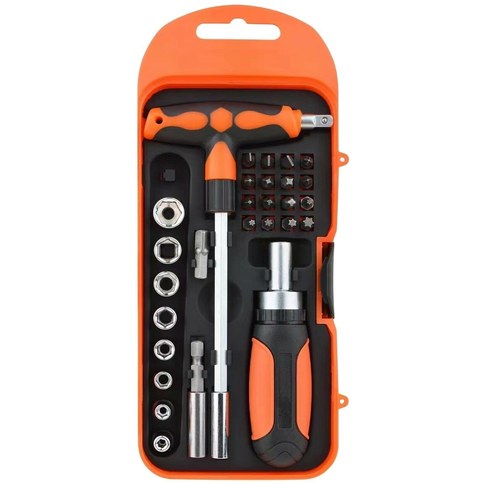 KIT DESTORNILLADOR LLAVE T c/PUNTAS TUBOS INTERCAMBIABLES KZ-C018 x29pcs 40u｜螺丝刀套装，含T型扳手和可互换批头 KZ-C018 x29件（40件）