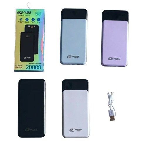 CARGADOR PORTATIL POWER BANK LAMBO TECH C-CQ904 20000mAh 40negro 30blanco 30lila 20celeste 100u｜Lambo Tech C-CQ904 便携式移动电源 20000mAh 黑色 40个 白色 30个 淡紫色 30个 浅蓝色 20个（100件）