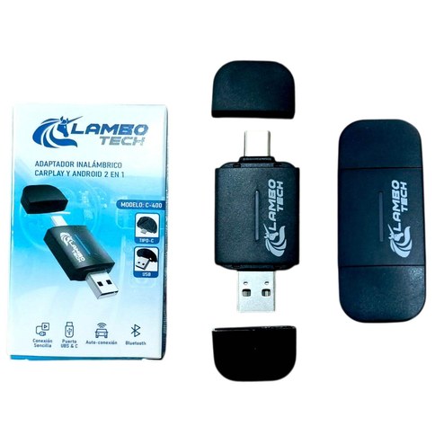 ADAPTADOR INALAMBRICO CARPLAY Y ANDROID 2en1 LAMBO TECH C-400 100u｜Lambo Tech C-400 二合一无线CarPlay和安卓适配器（100件）