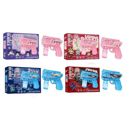 PISTOLA BURBUJERO 858 c/LUCES  100ml VARIOS PERSONAJES 17.5x6.5cmx14.5cm 96u｜带灯光的泡泡枪858 100毫升 多种卡通图案 17.5x6.5x14.5厘米（96件）