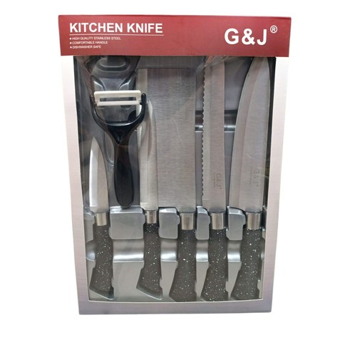 KIT COCINA MULTIUSO G&J G80191 x6pcs 5 cuchillos 1 pelapapa 36u｜G&J 多功能厨房套装 G80191 x6 件套，含 5 把刀、1 个削皮器，共（36件）