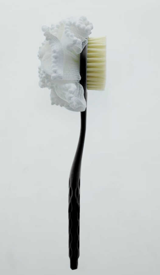 Cepillo de baño de doble cara con esponja de malla, gris｜双面浴球浴刷-灰色