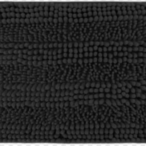 a28-row-0012 Alfombrilla de baño de chenilla de pelo grueso y fino 45 x 70 cm, negro|45x70粗细毛雪尼尔地垫-黑色