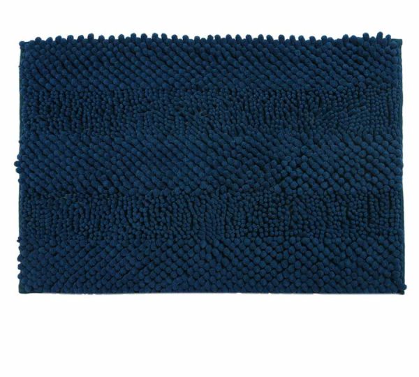 Alfombrilla de baño de chenilla de pelo grueso y fino 45 x 70 cm, azul intenso｜45x70粗细毛雪尼尔地垫-孔蓝