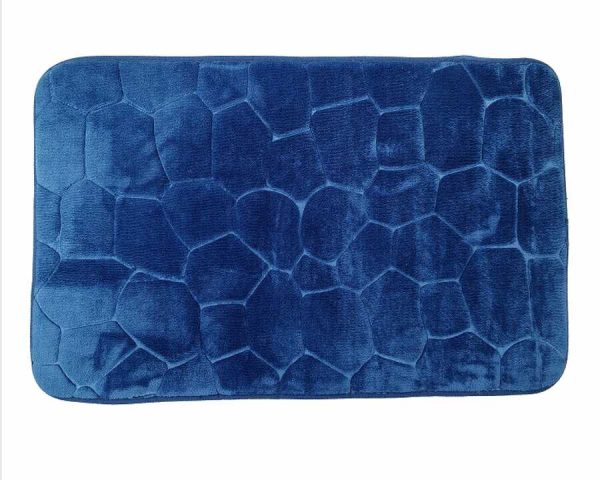 Alfombrilla de baño con relieve de piedra 45 x 70 cm, azul intenso｜45X70深石头纹地垫-孔蓝