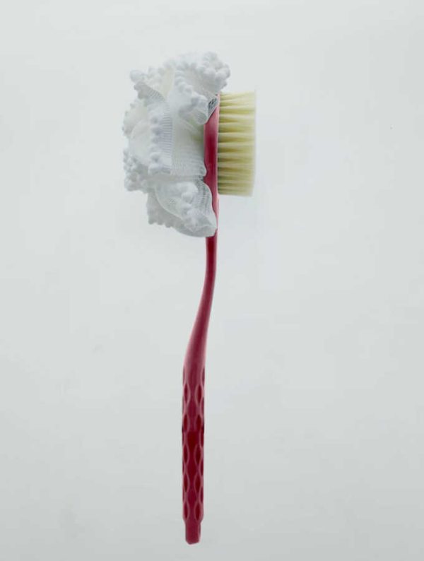 Cepillo de baño de doble cara con esponja de malla, burdeos｜双面浴球浴刷-枣红