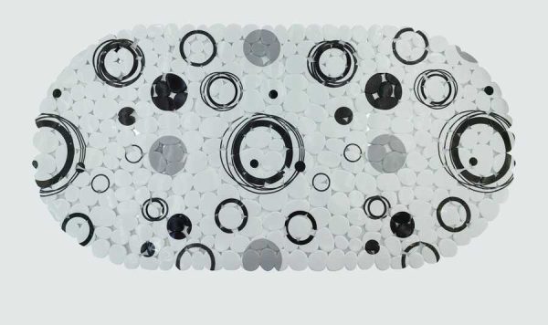 Alfombrilla de baño estampada 68 x 35 cm con estampado de círculos grises｜68X35印花浴垫--灰圆