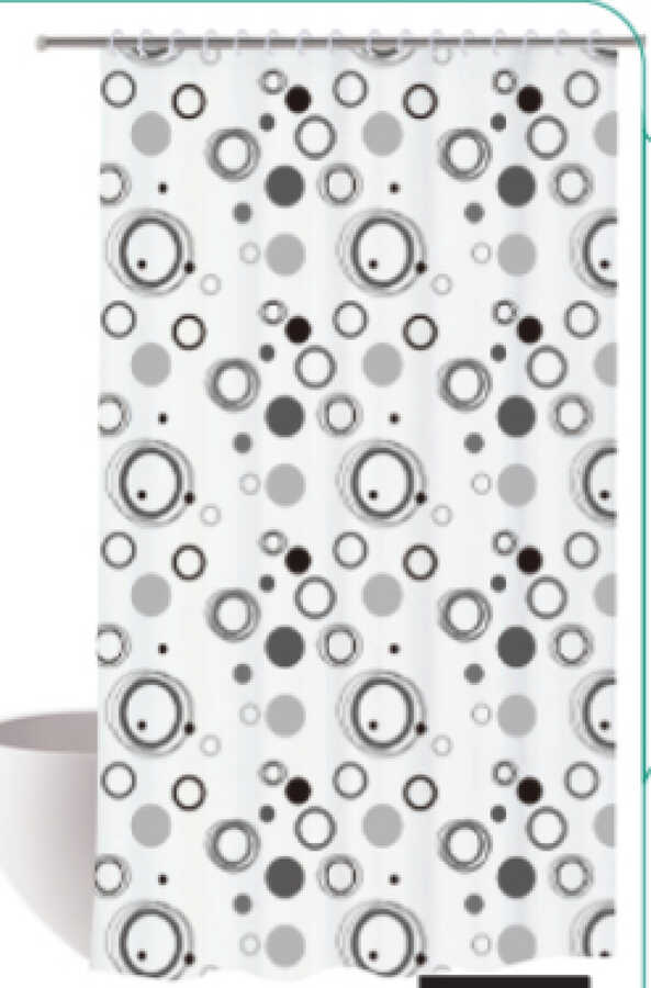Cortina de ducha de EVA estampada 180 x 180 cm con estampado de círculos grises｜180x180EVA印花浴帘--灰圆