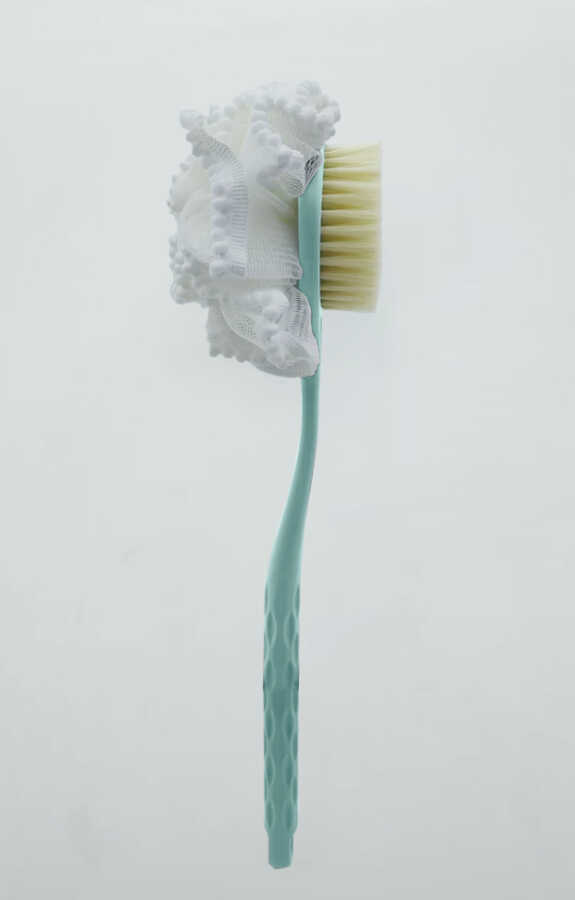 Cepillo de baño de doble cara con esponja de malla, azul celeste｜双面浴球浴刷-天蓝
