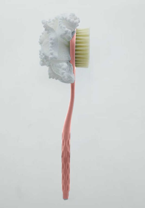 Cepillo de baño de doble cara con esponja de malla, rosa｜双面浴球浴刷-粉色