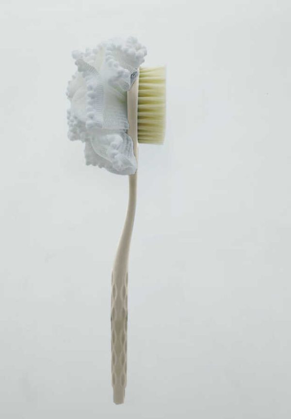 Cepillo de baño de doble cara con esponja de malla, beige｜双面浴球浴刷-米色