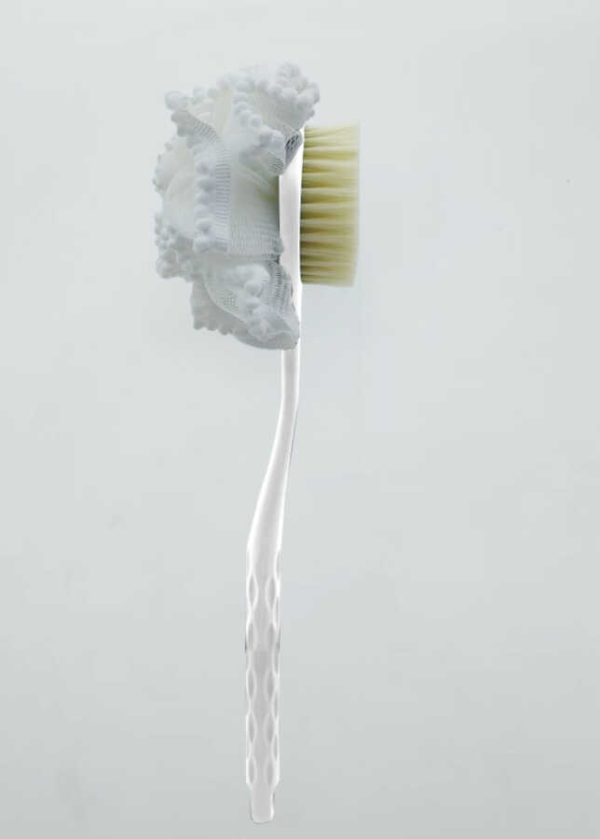Cepillo de baño de doble cara con esponja de malla, blanco｜双面浴球浴刷-白色